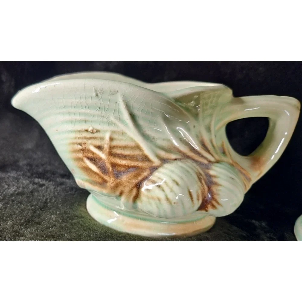 Pair Vintage McCoy Pottery rustic birds in nest - 8